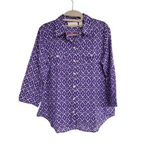 Women's Chico's Purple & White Lightweight Button Down Top | Size 0 (Small)